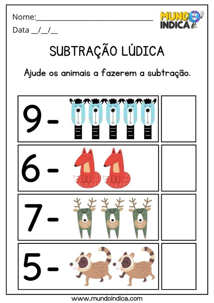 Atividades De Subtra O Para Imprimir