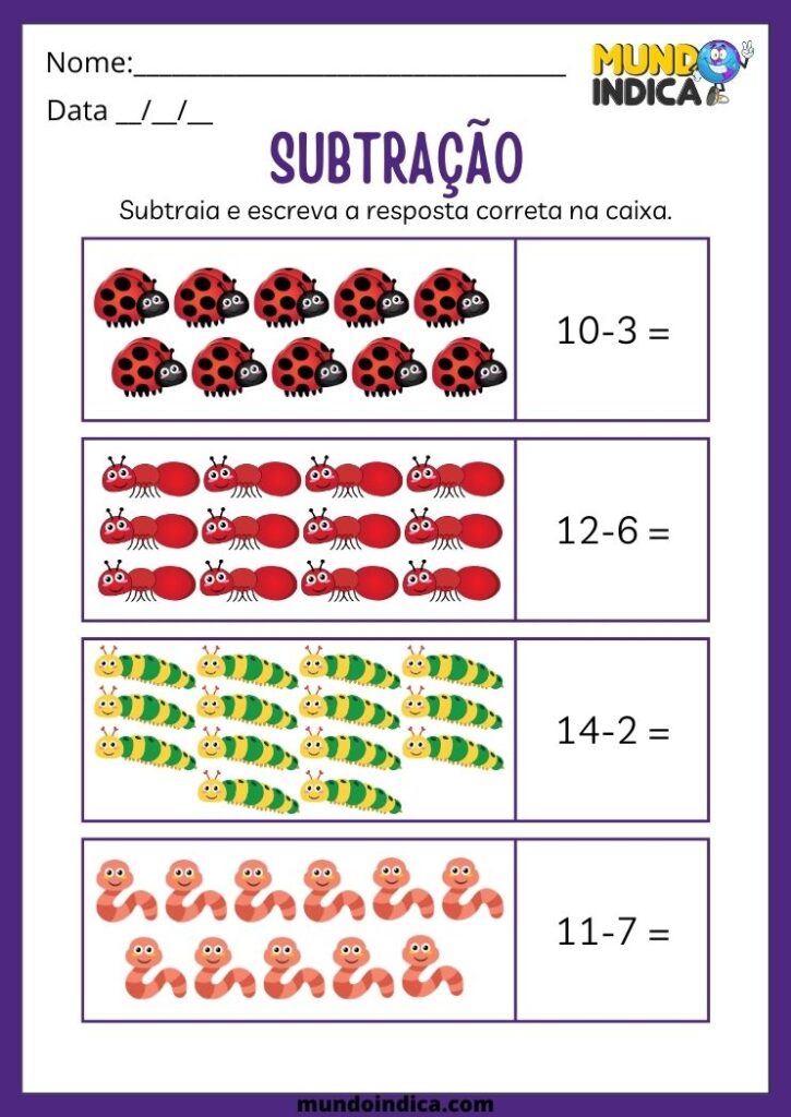 15 Atividades de Subtração para Imprimir