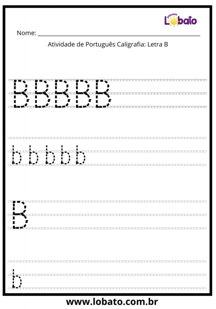 Atividade de Alfabetização caligrafia letra B para imprimir