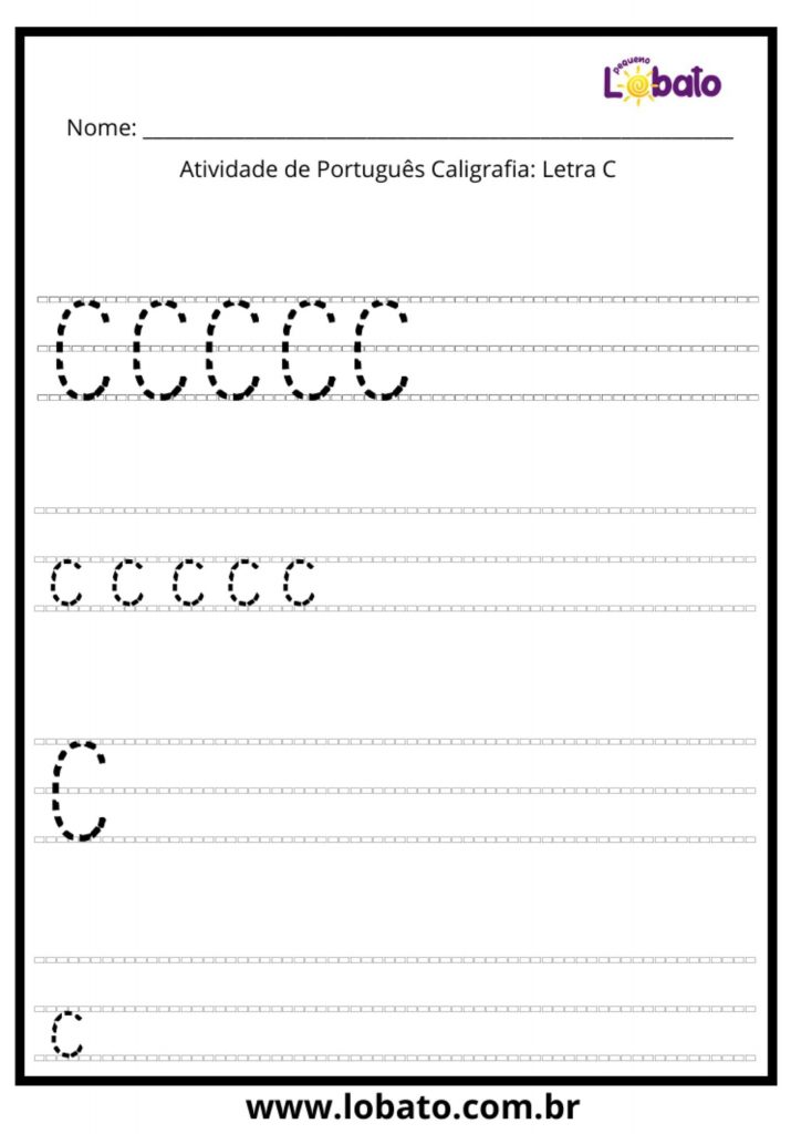 Atividade de Alfabetização caligrafia letra C para imprimir