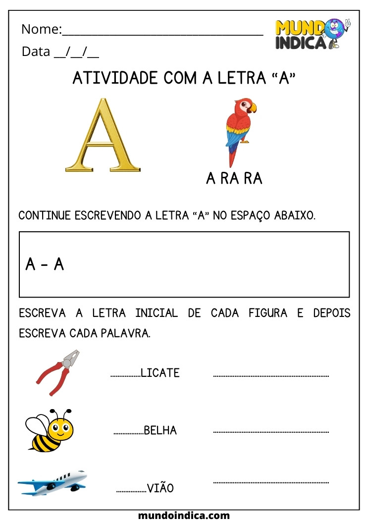 Atividade com a Letra A para Autismo para Imprimir