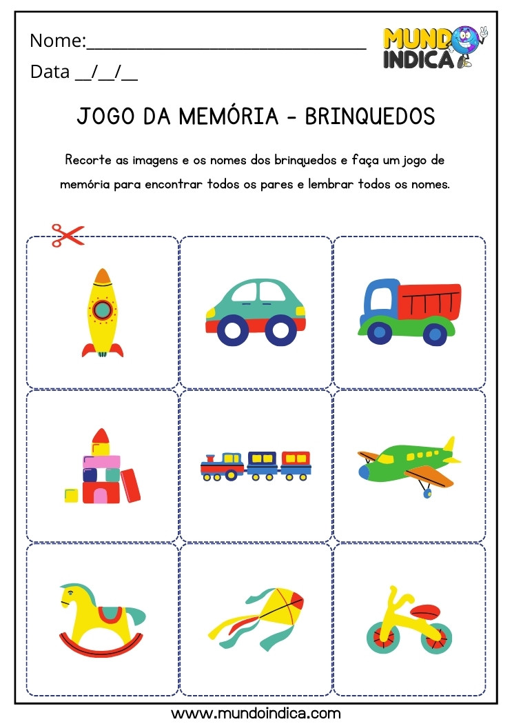 Atividade de Jogo da Memória dos Brinquedos para Autismo Recorte as Imagens e Brinque de Encontrar os Pares para Imprimir