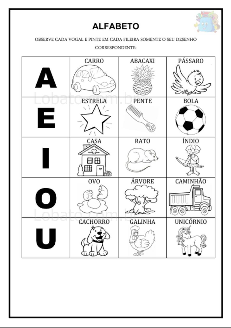 Atividade de vogais na educação infantil para imprimir