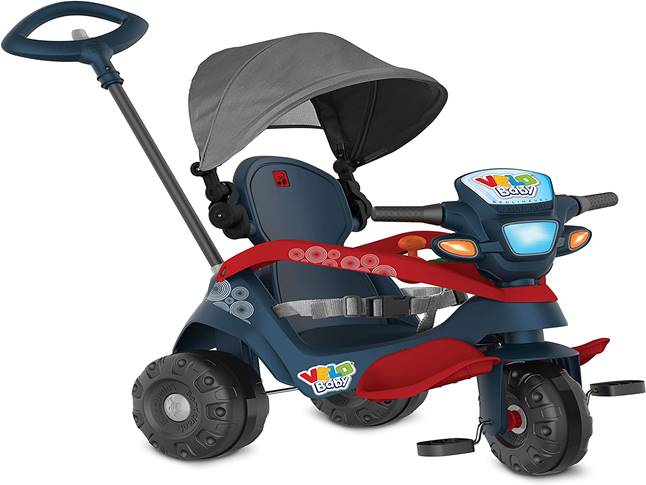 Melhores Triciclos Infantis com Empurrador Velobaby Reclinavel Com Capota Passeio & Pedal Azul, Bandeirante, Azul