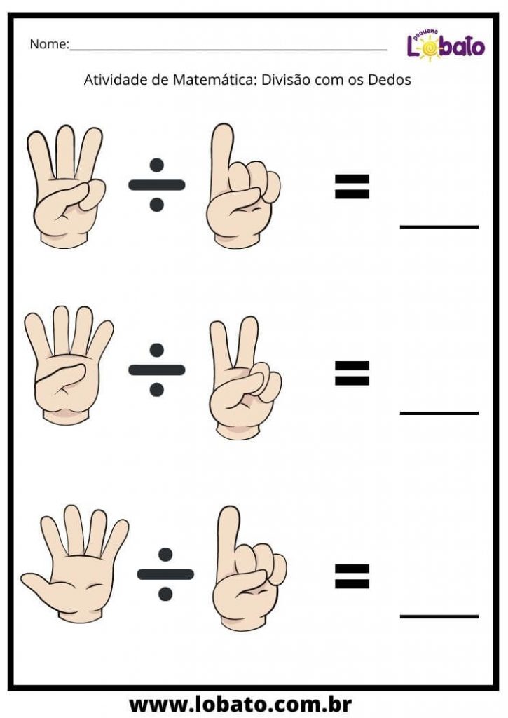 atividade para autista de matemática divisão com os dedos para imprimir