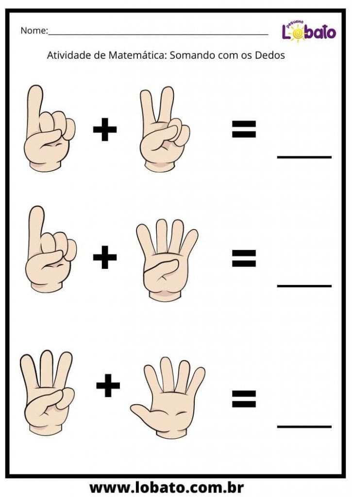 atividade para autista de matemática somando os dedos para imprimir