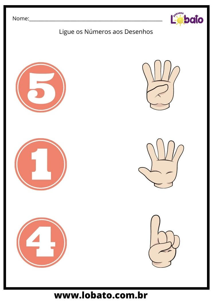 Atividade Ligue os Números aos Dedos para Imprimir
