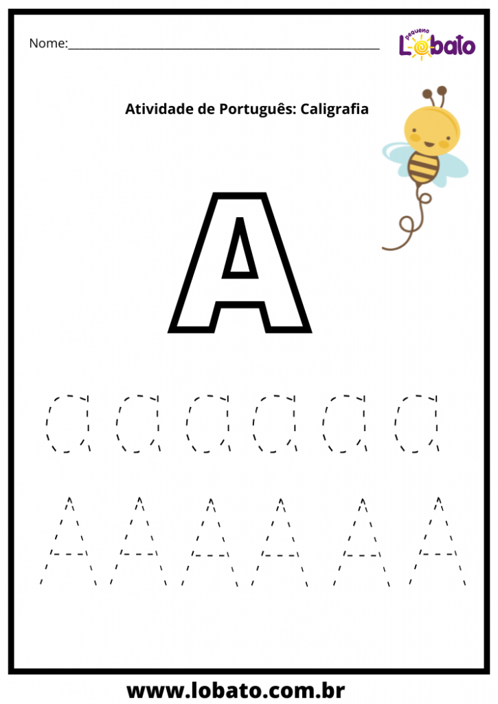 atividade para autista de português caligrafia letra A de abelha para imprimir