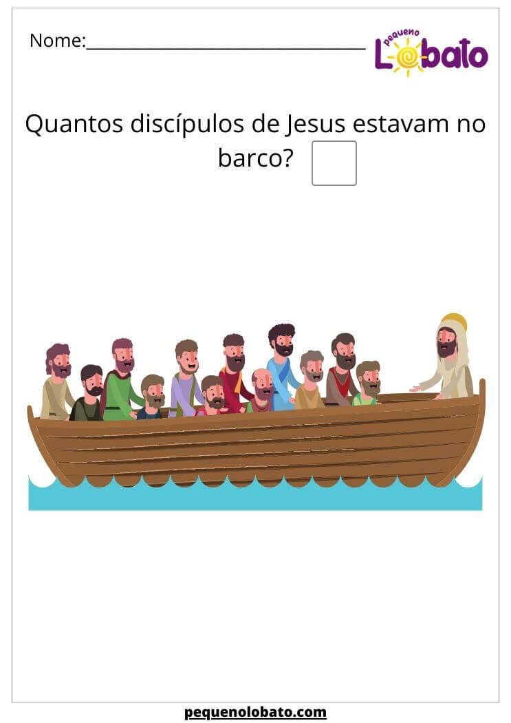 Atividade bíblica conte quantos discípulos estavam no barco para imprimir