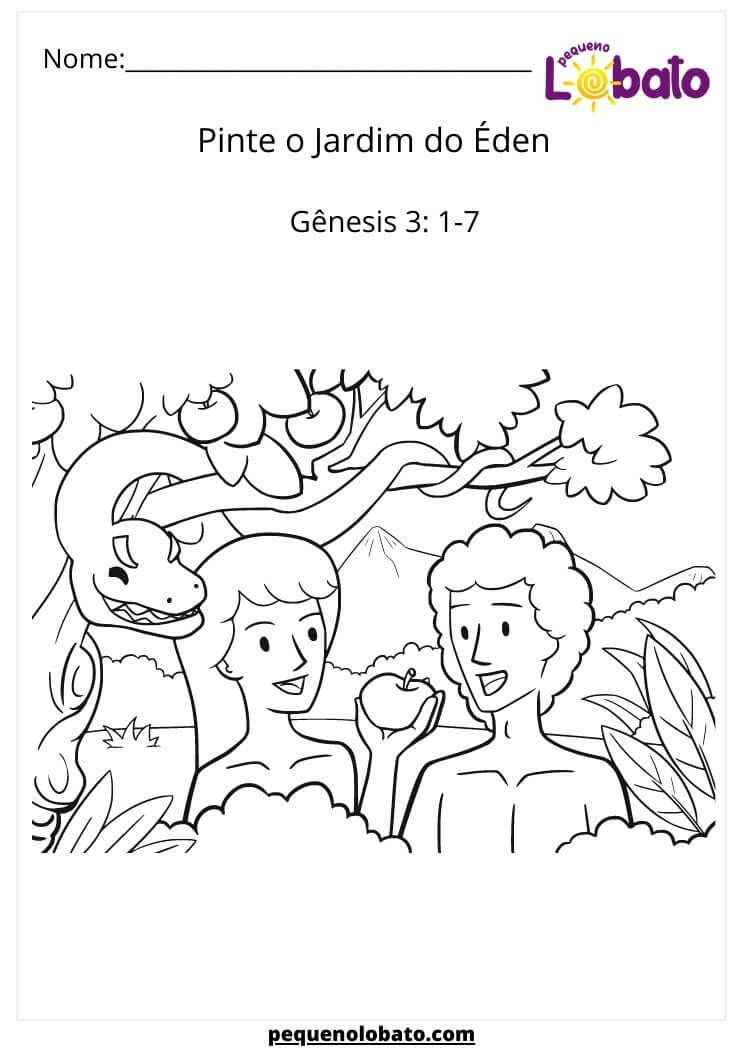 Atividade bíblica pinte o jardin do éden - gênesis para imprimir