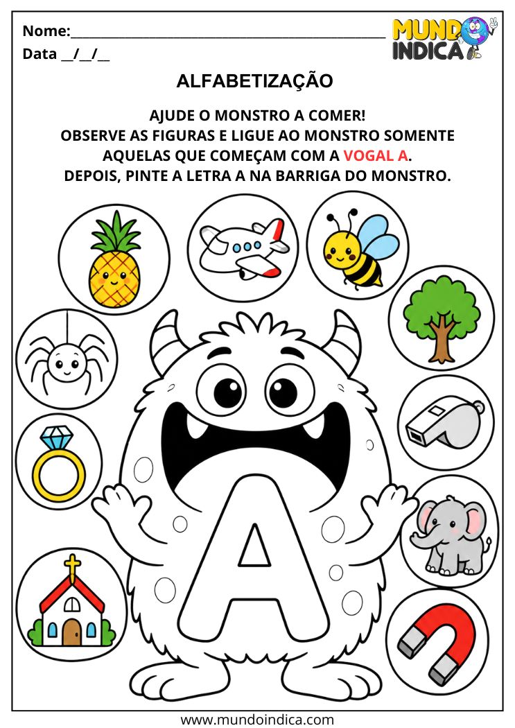 Atividade de Alfabetização para Autismo com a Vogal A