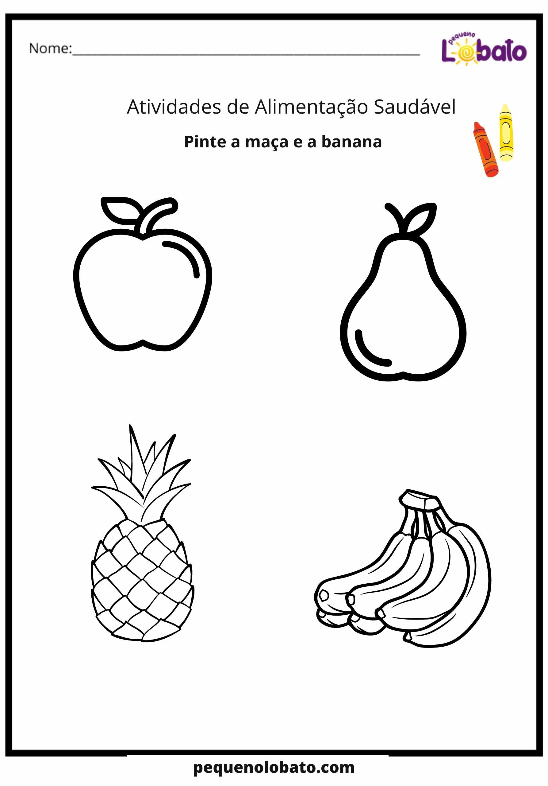 Atividade de Pintura da Maçã e da Banana para Imprimir