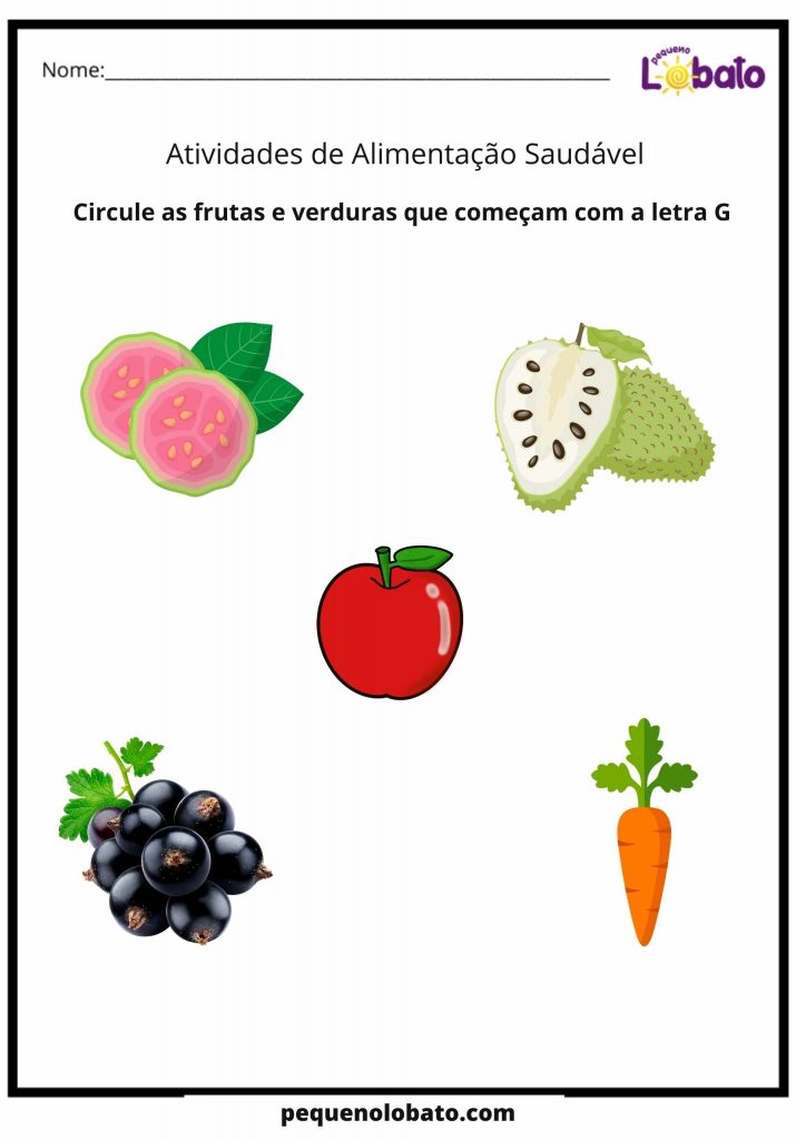  Atividade de Alimentação Saudável cicule as frutas e verduras com letra G para imprimir