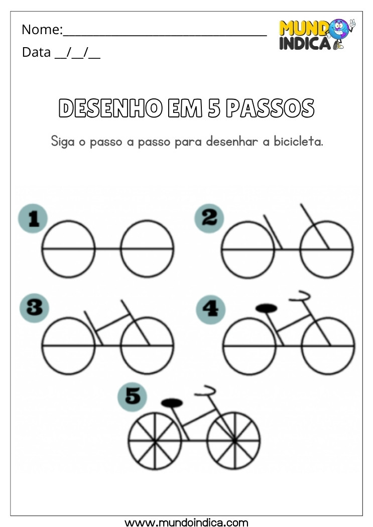 Atividade de Desenho da Bicicleta em 5 Passos para Autismo para Imprimir