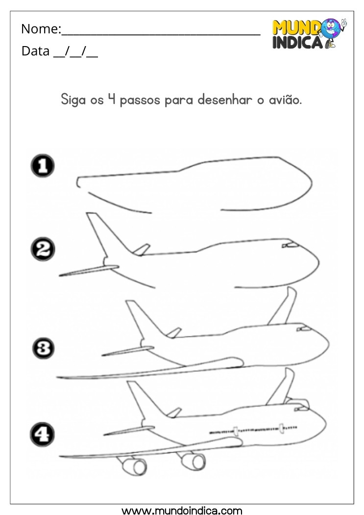 Atividade de Desenho do Avião em 4 Passos para Autismo para Imprimir