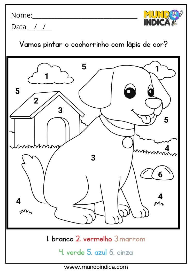 Atividade de Pintura do Cachorrinho para Alunos com Autismo para Imprimir