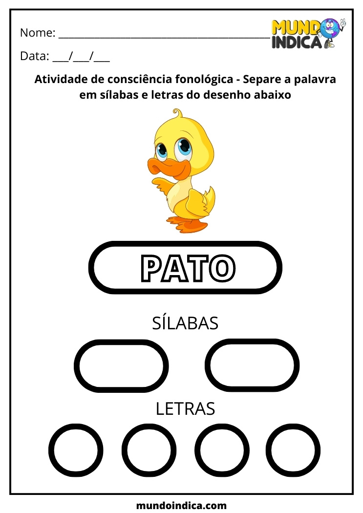 Atividade de Português de consiência fonologica para Alunos com Autismo para Imprimir