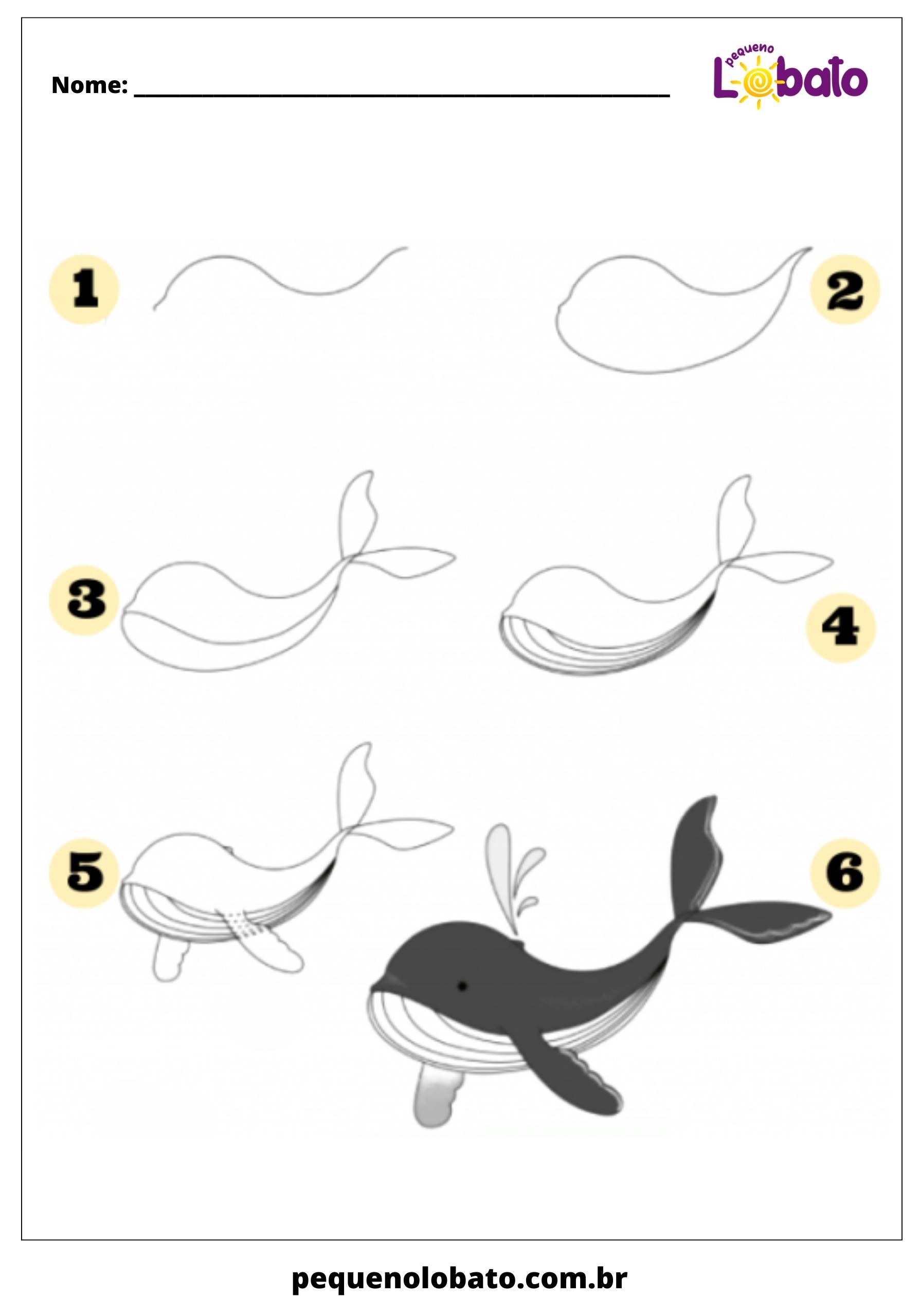 Atividade de baleia para imprimir e desenhar