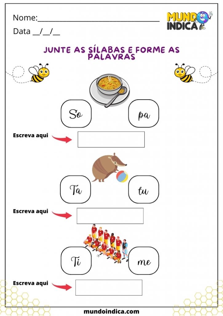 Atividade de junte as sílabas de Português para Alunos com Deficiência Intelectual