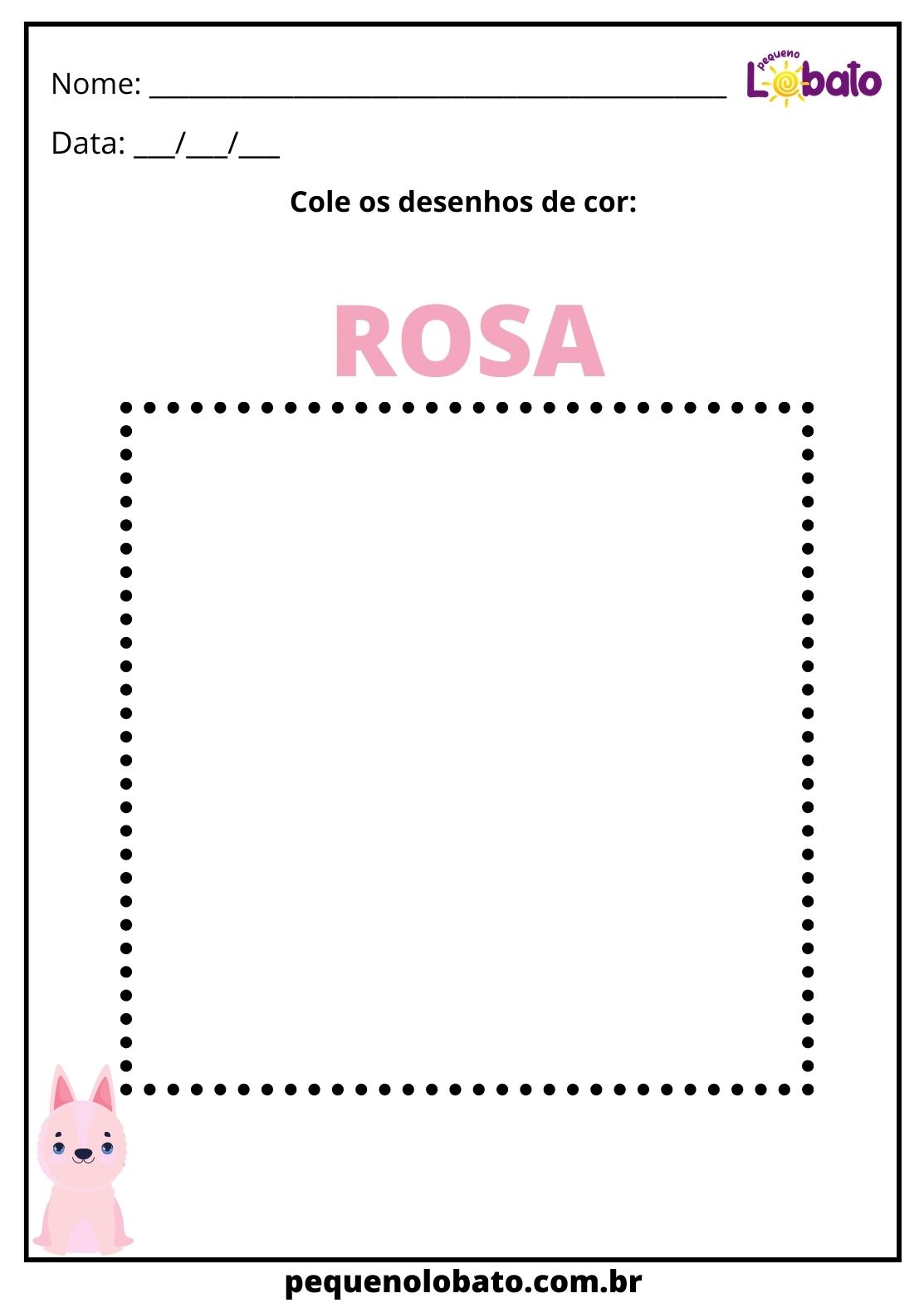 Atividade de Colagem da Cor Rosa para Imprimir