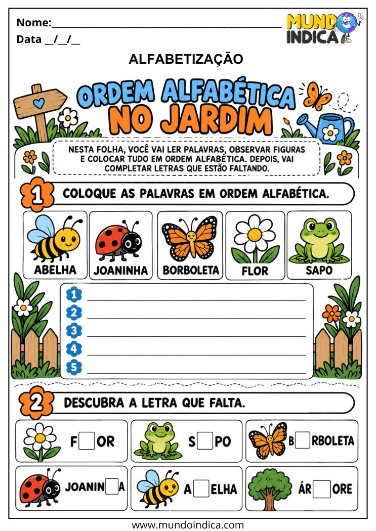 Atividades de Alfabetização para Alunos com Autismo com Ordem Alfabética