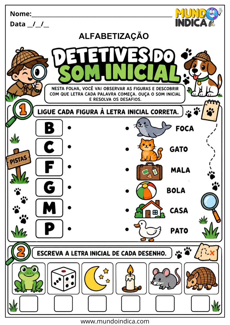 Atividades de Alfabetização para Autismo sobre Letra Inicial das Figuras
