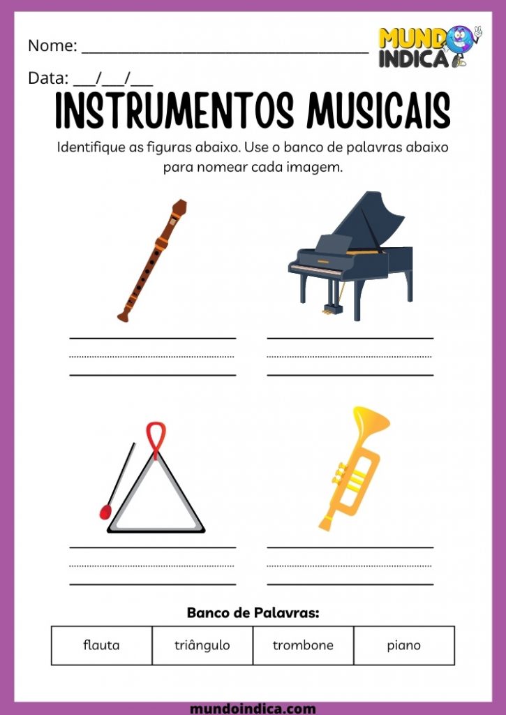 Atividades de Português com instrumentos musicais para Alunos com Deficiência Intelectual