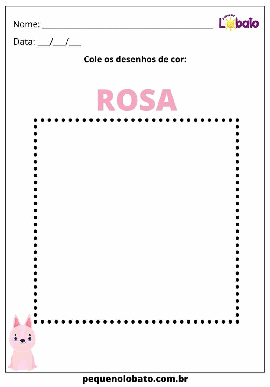 Atividade de Colagem dos Desenhos com a Cor Rosa para Imprimir