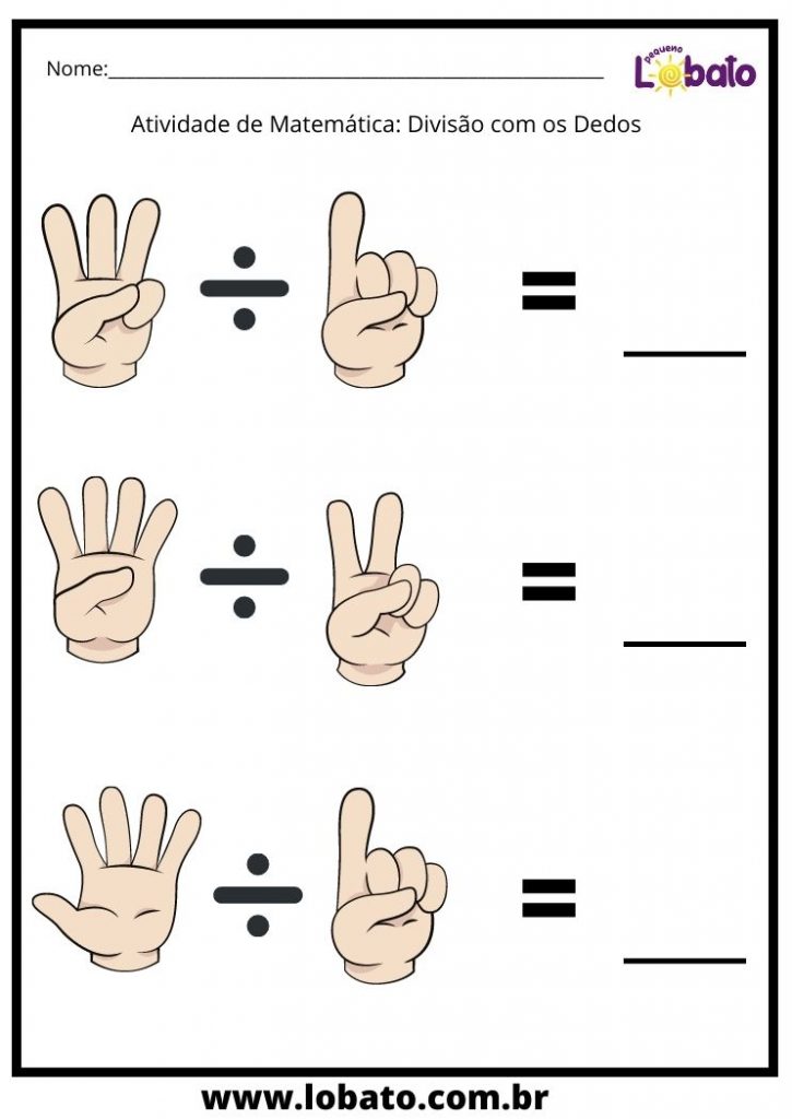 atividade de matemática divisão com os dedos