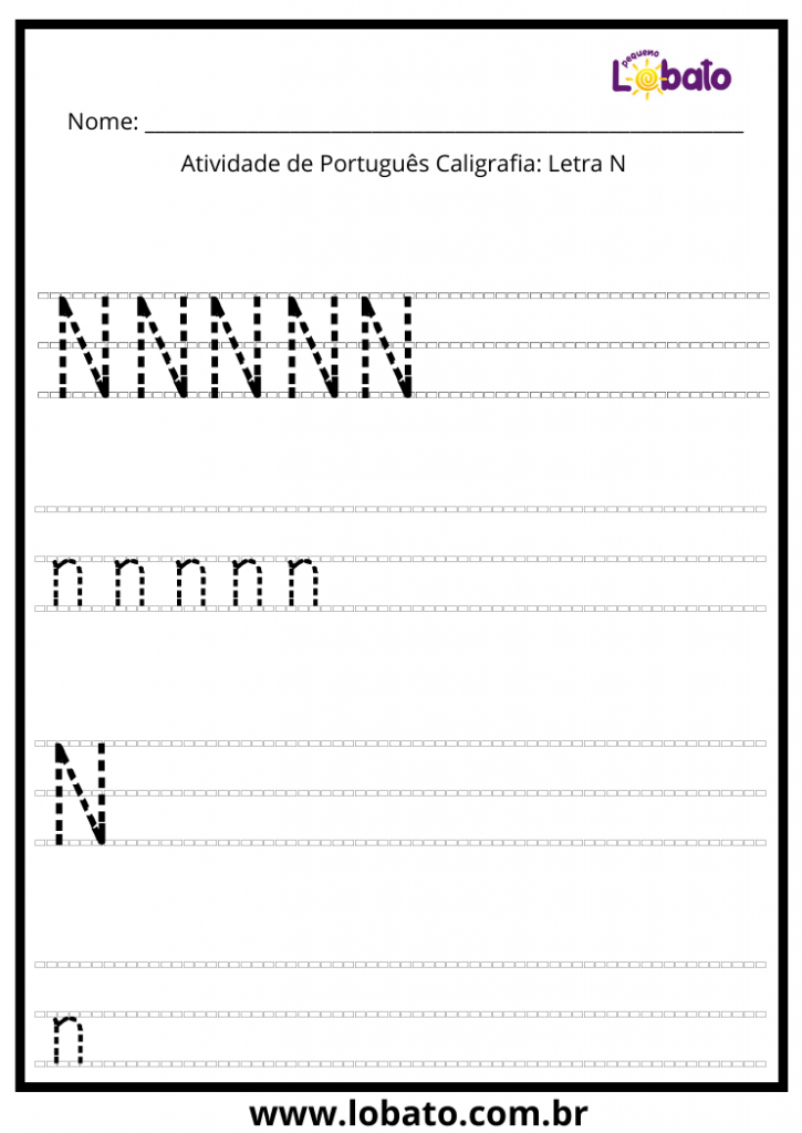 atividade de português caligrafia letra N
