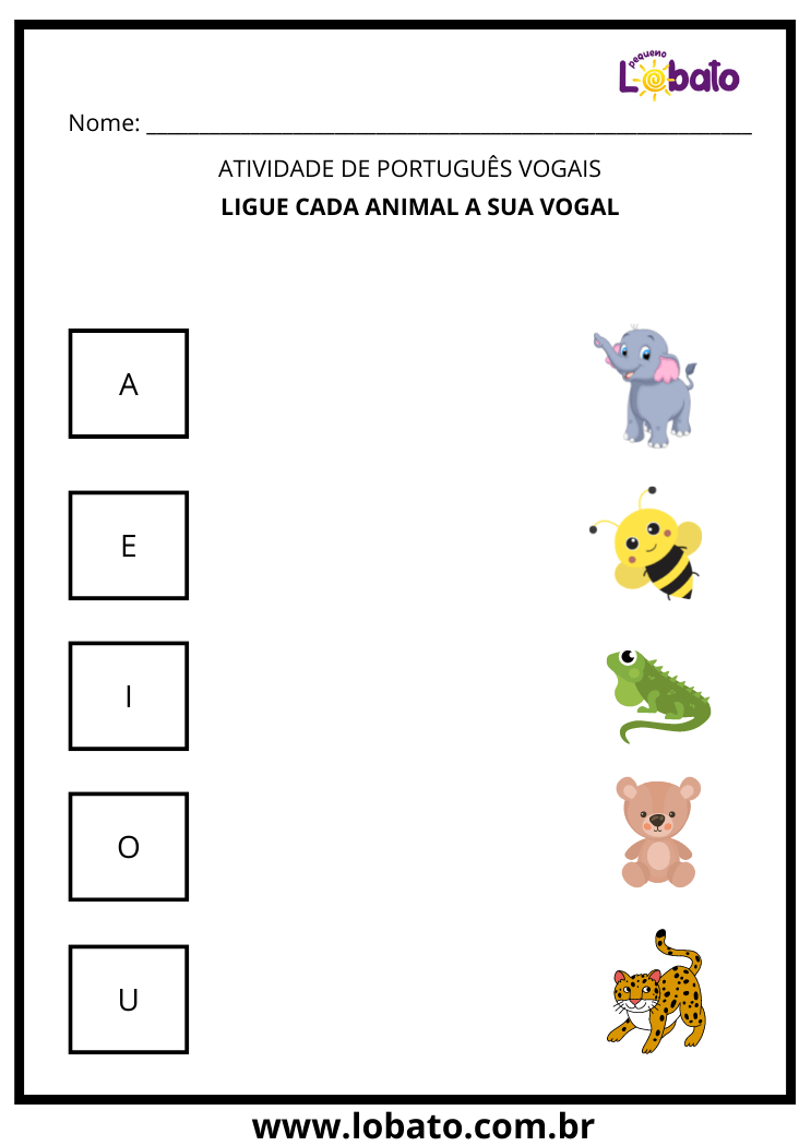 atividade para autismo de português ligue a vogal de cada animal para imprimir