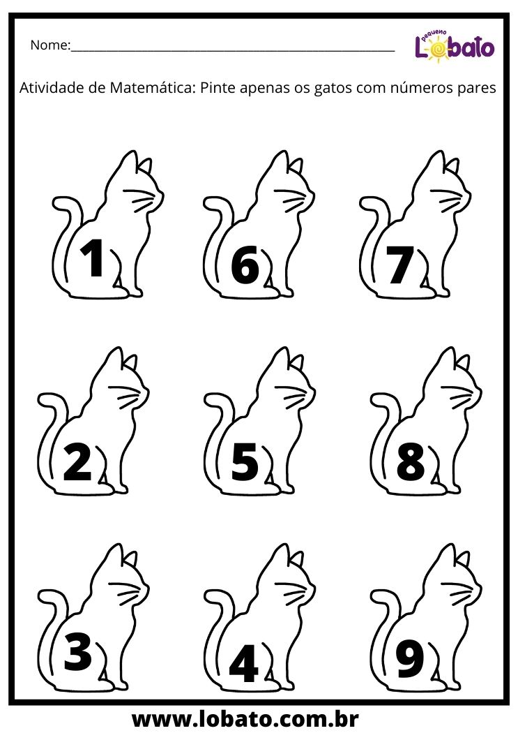 atividade para autismo pinte os gatos com números pares para salvar e imprimir