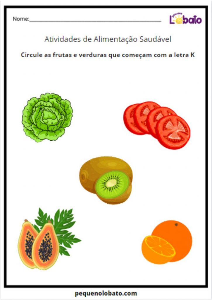 circule as frutas e verduras que começam com a letra K