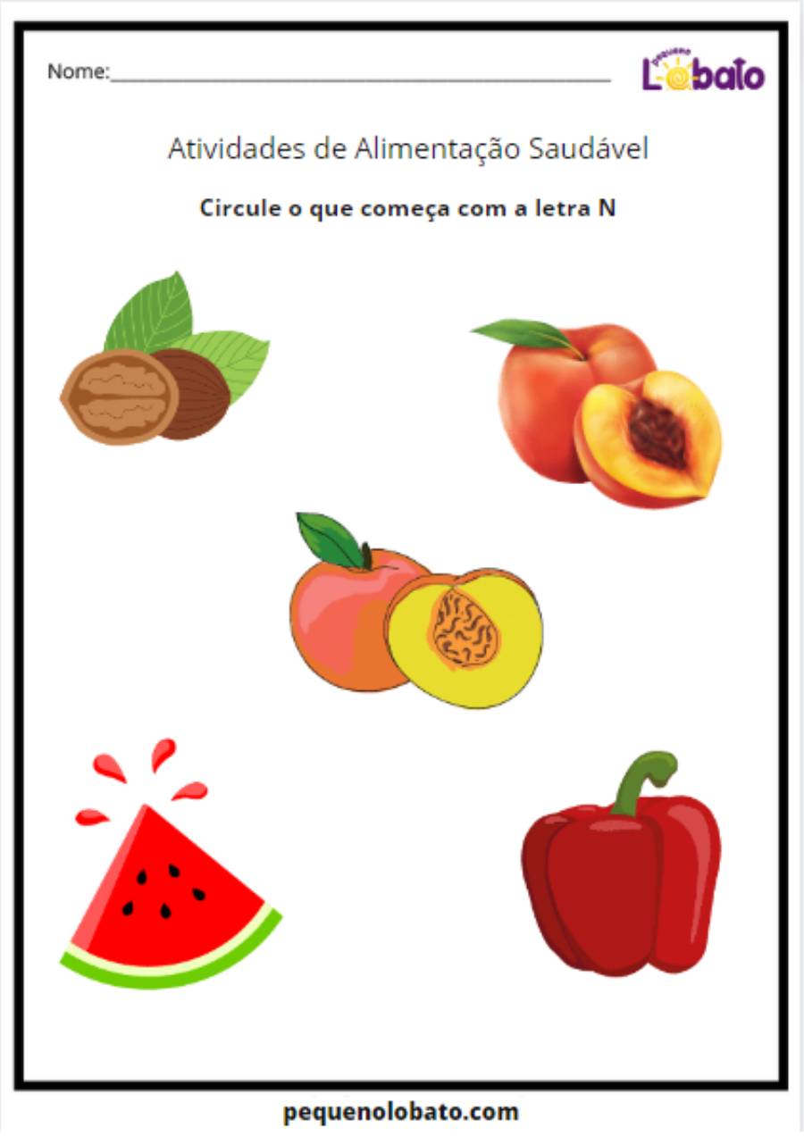 circule as frutas e verduras que começam com a letra N