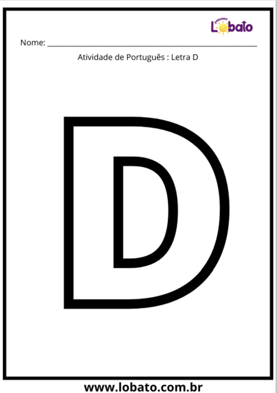 Atividade de português com a letra D para imprimir