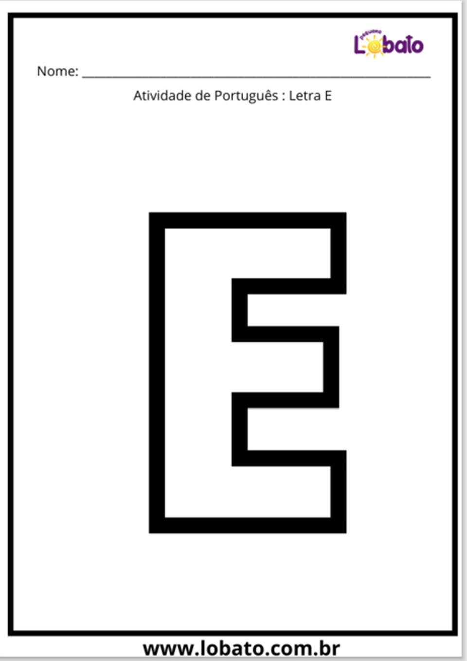 Atividade de português com a letra E para imprimir