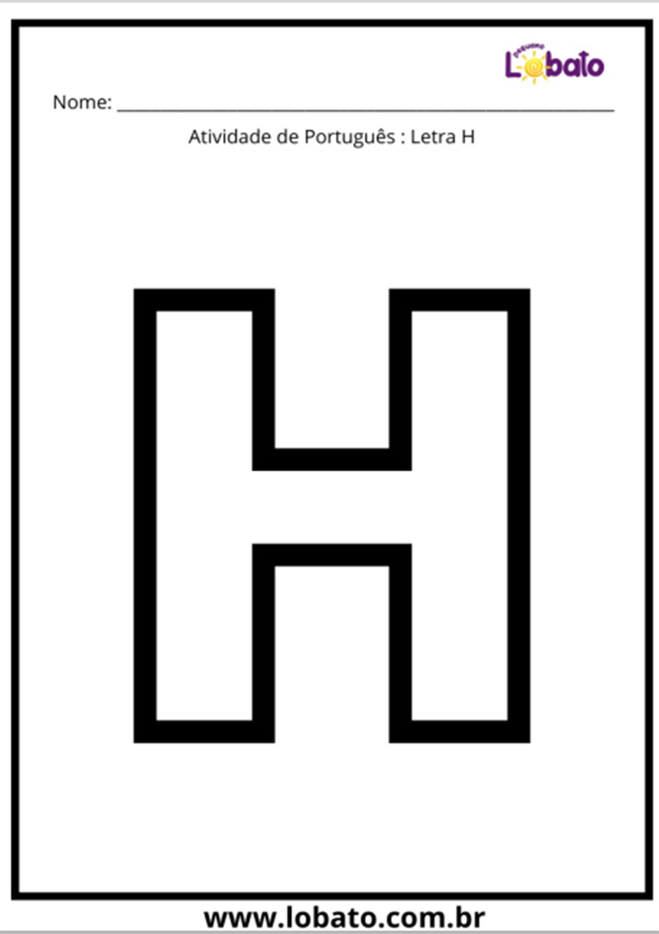 Atividade de português com a letra H para imprimir