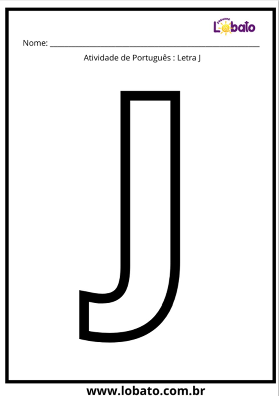 Atividade de português com a letra J para imprimir