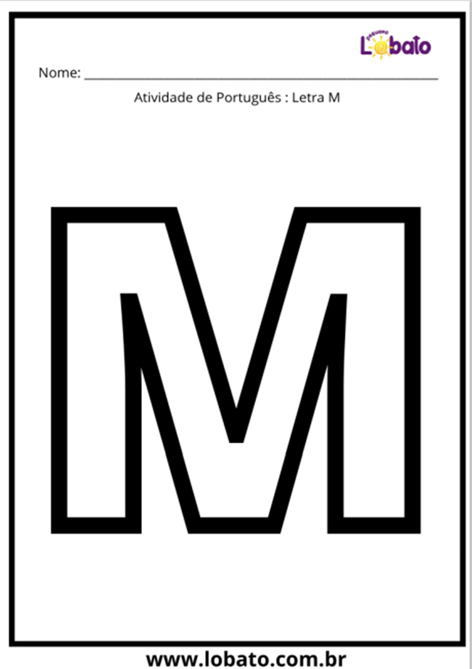 Atividade de português com a letra M para imprimir