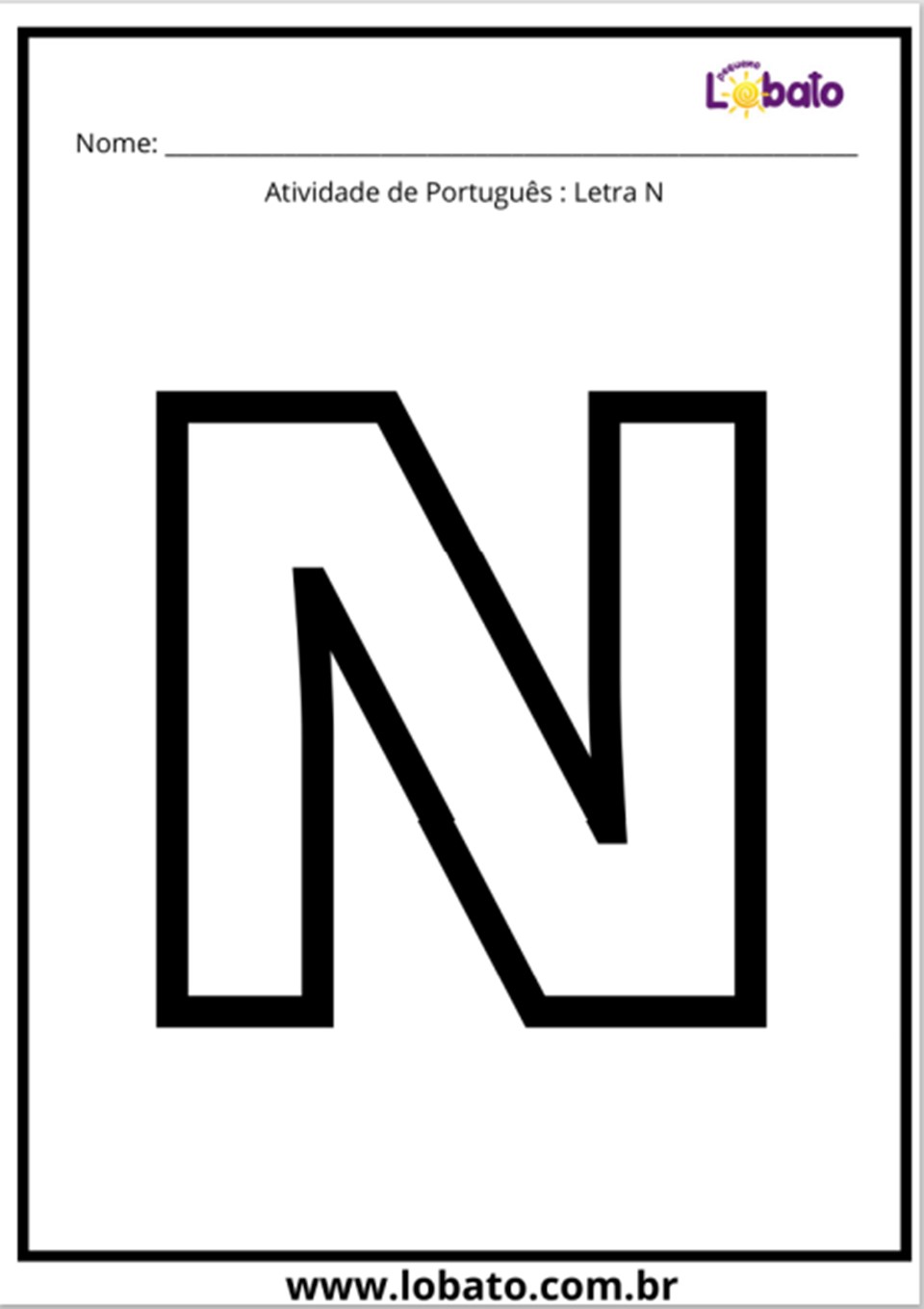 Atividade de português com a letra N para imprimir