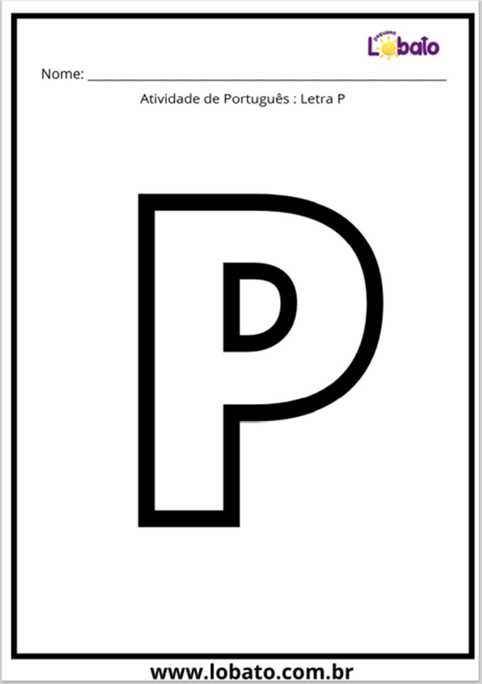 Atividade de português com a letra P para imprimir