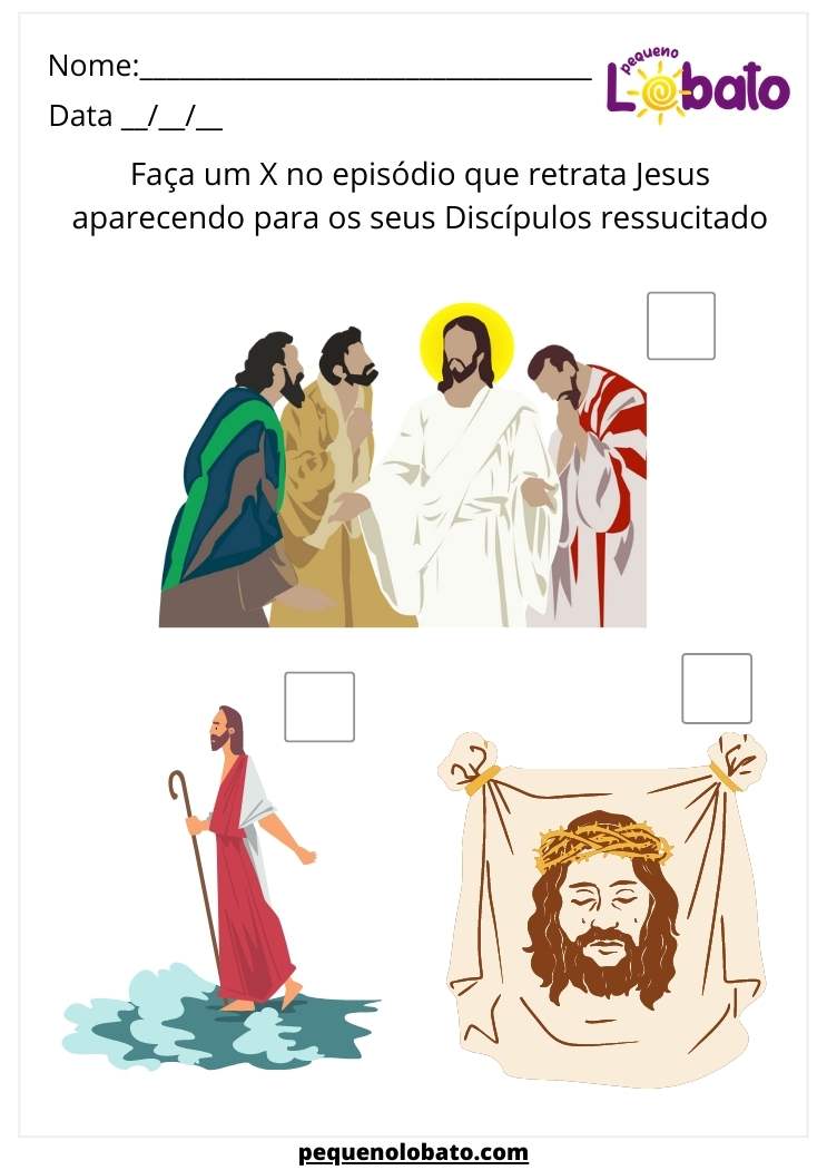 Atividade bíblica infantil sobre a Ressurreição Marque um X no Episódio Correto para Imprimir  