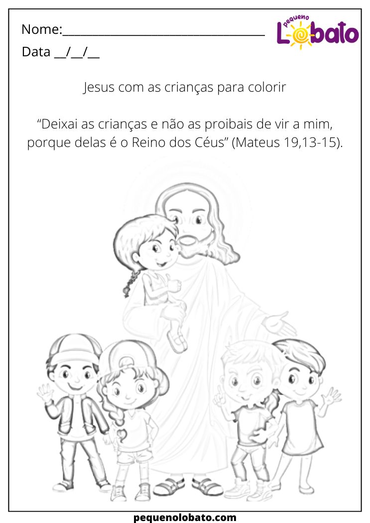 Jesus com as Crianças para Salvar, Imprimir e Colorir