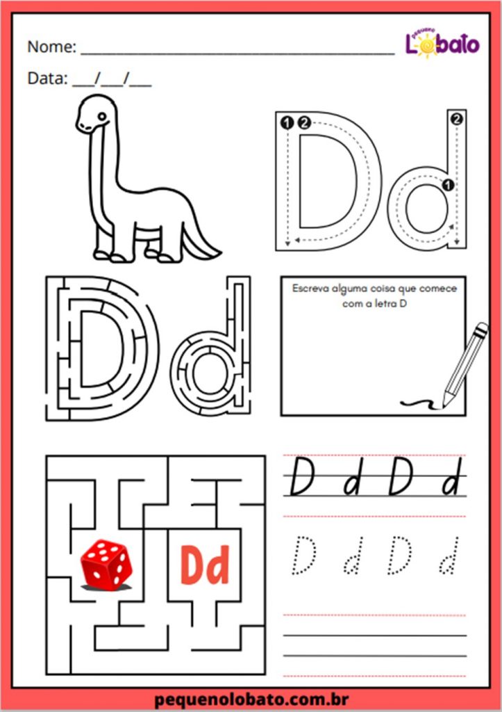 atividade de alfabetização com a letra D