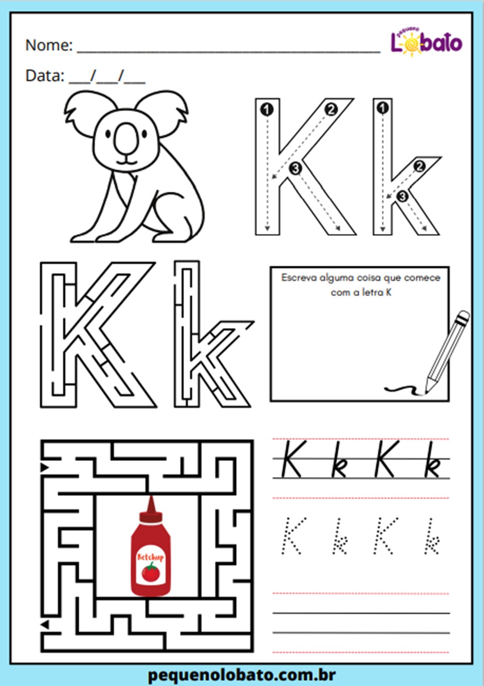 atividade de alfabetização com a letra K