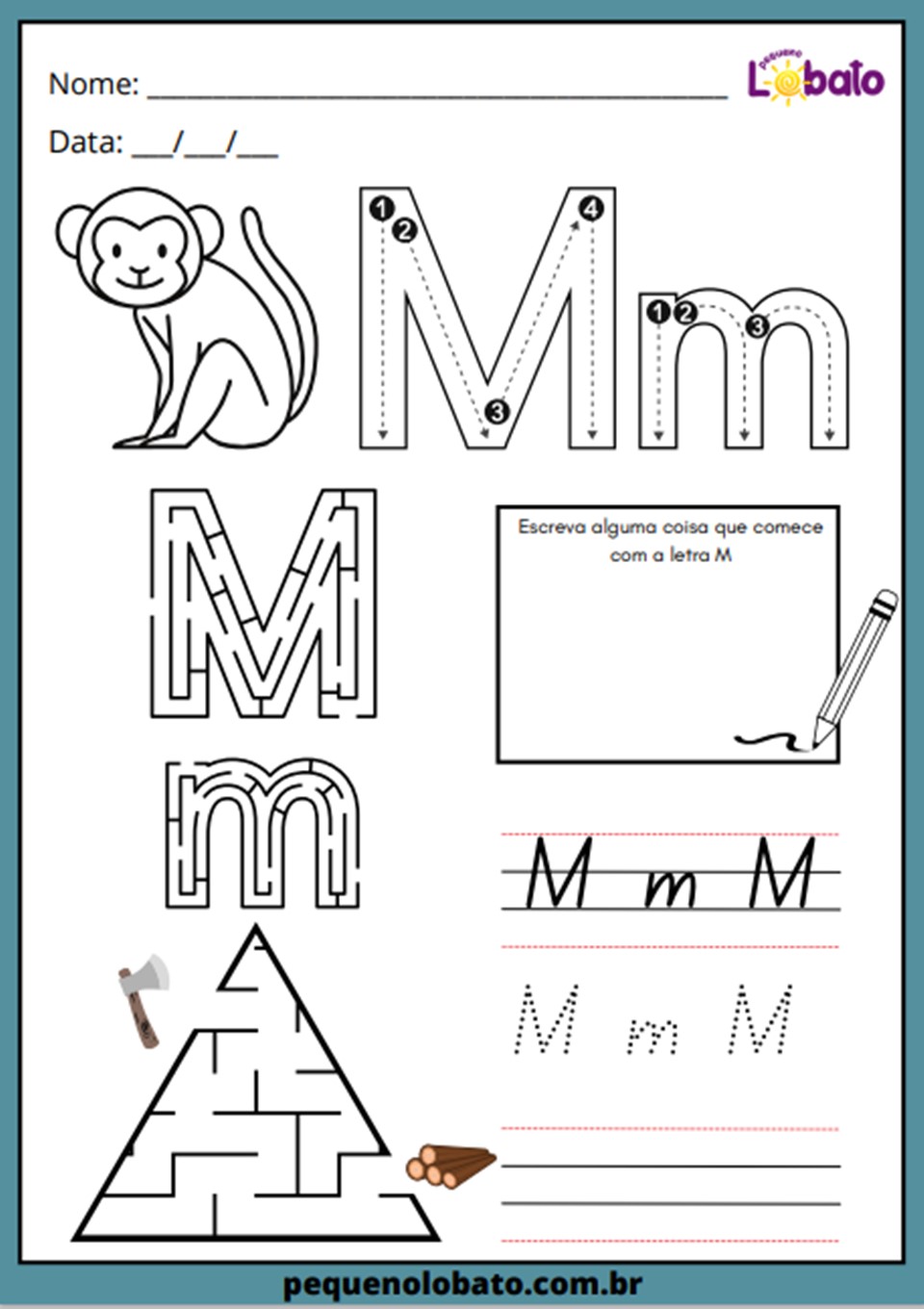atividade de alfabetização com a letra M