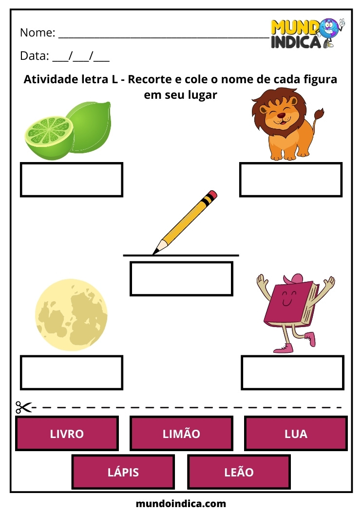 Atividade com a letra l de Português para Educação Infantil