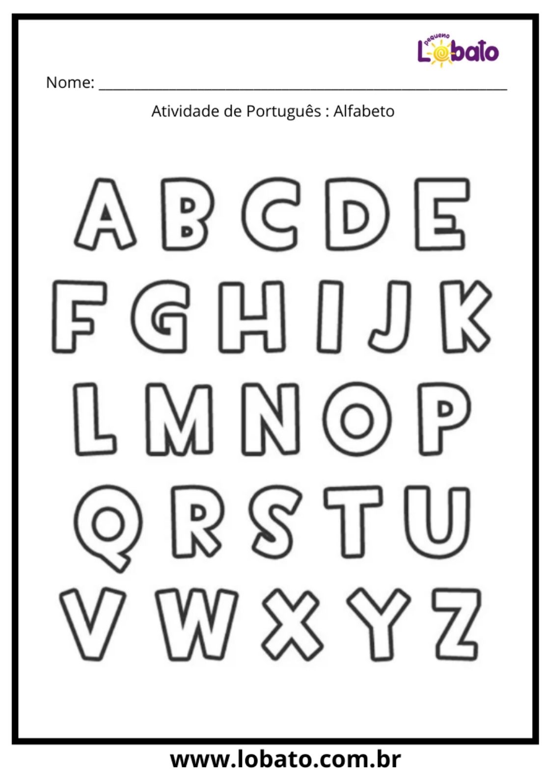 Atividade de Alfabetização para Autismo para imprimir do alfabeto