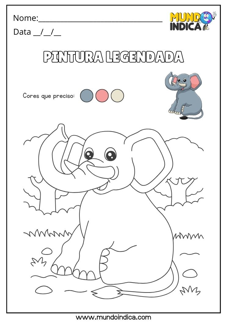 Atividade de Pintura Adaptada para Alunos com Autismo Pinte o Elefantinho Conforme as Cores Indicadas para Imprimir