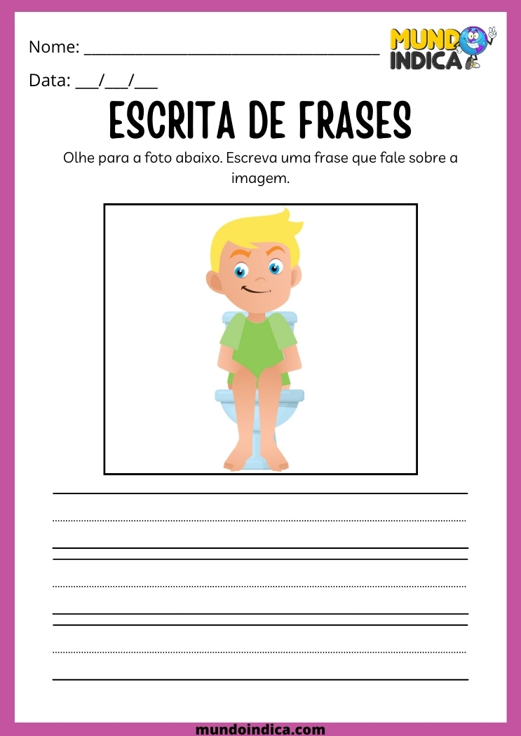 Atividade de Português com escrita de frases para Educação Infantil